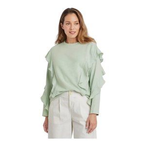 A New Day Medium Green Ruffle Crewneck Sweatshirt NEW WITH TAGS